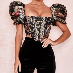HOUSE OF CB❤️ BROCADE JACQUARD PUFF SLEEVE BUSTIER
